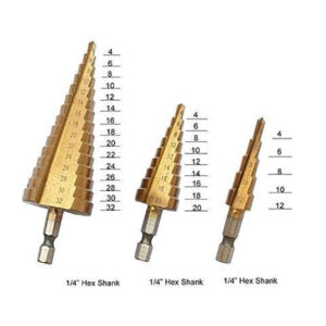 STEP DRILL: 4-12, 4-20, 4-30MM 3PC SET 1/4" HEX SHANK