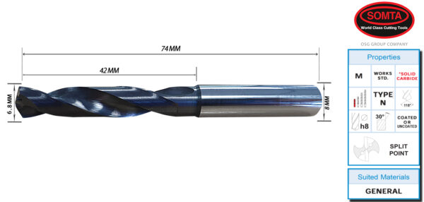 CARBIDE DRILL: 6.8MM STUB THRU COOLANT DRILL - Image 1