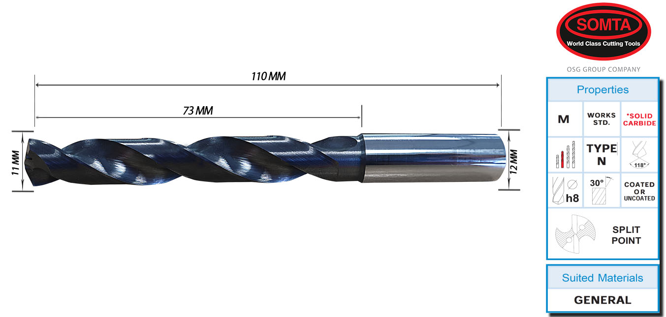 11.00 mm CARBIDE COOLANT JOBBER DRILL X.TREME COATING (SOMTA)