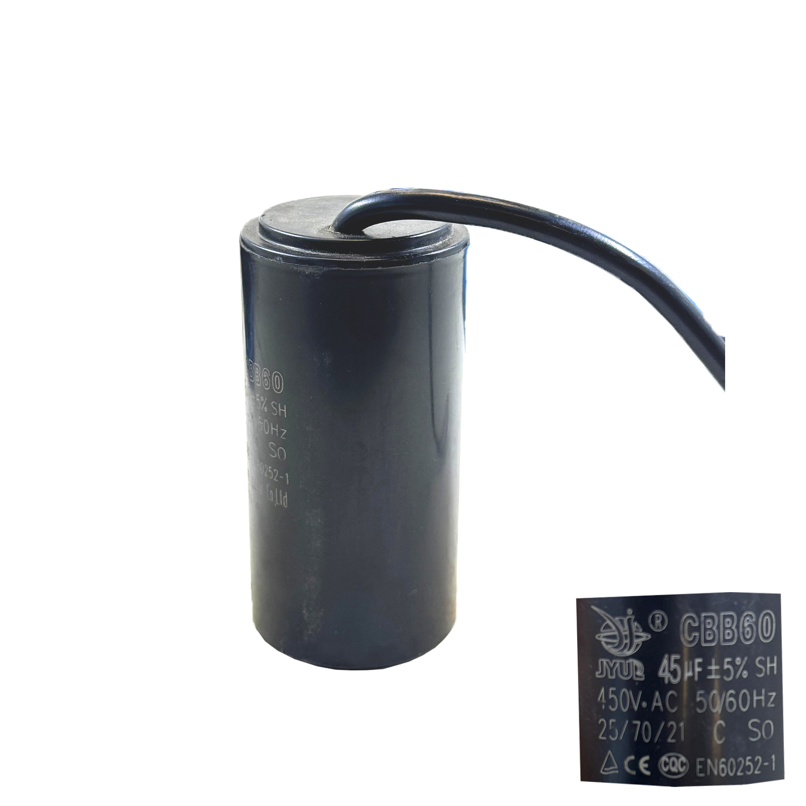 CAPACTOR: CBB60 MOTOR RUN, 45mf/450vac: