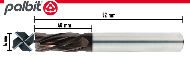END MILL: 16.0MM CARBIDE TIAIN COATED 4 FLUTE  (PALBIT)