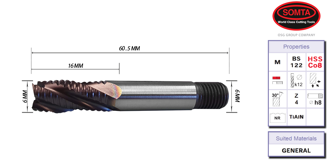 ROUGH E/MILL: 12.0MM LONG/SERIES THREAD/SHANK (SOMTA)